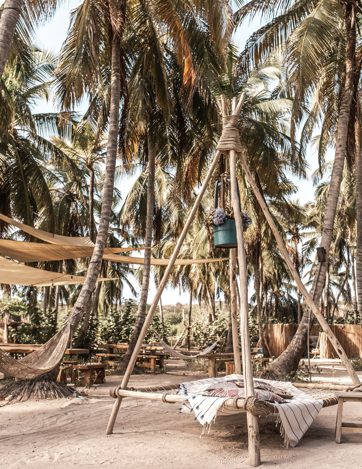 Bohemian-styled teepees on the beach of Eteka Beach Lounge & Hotel - Cartagena, Colombia