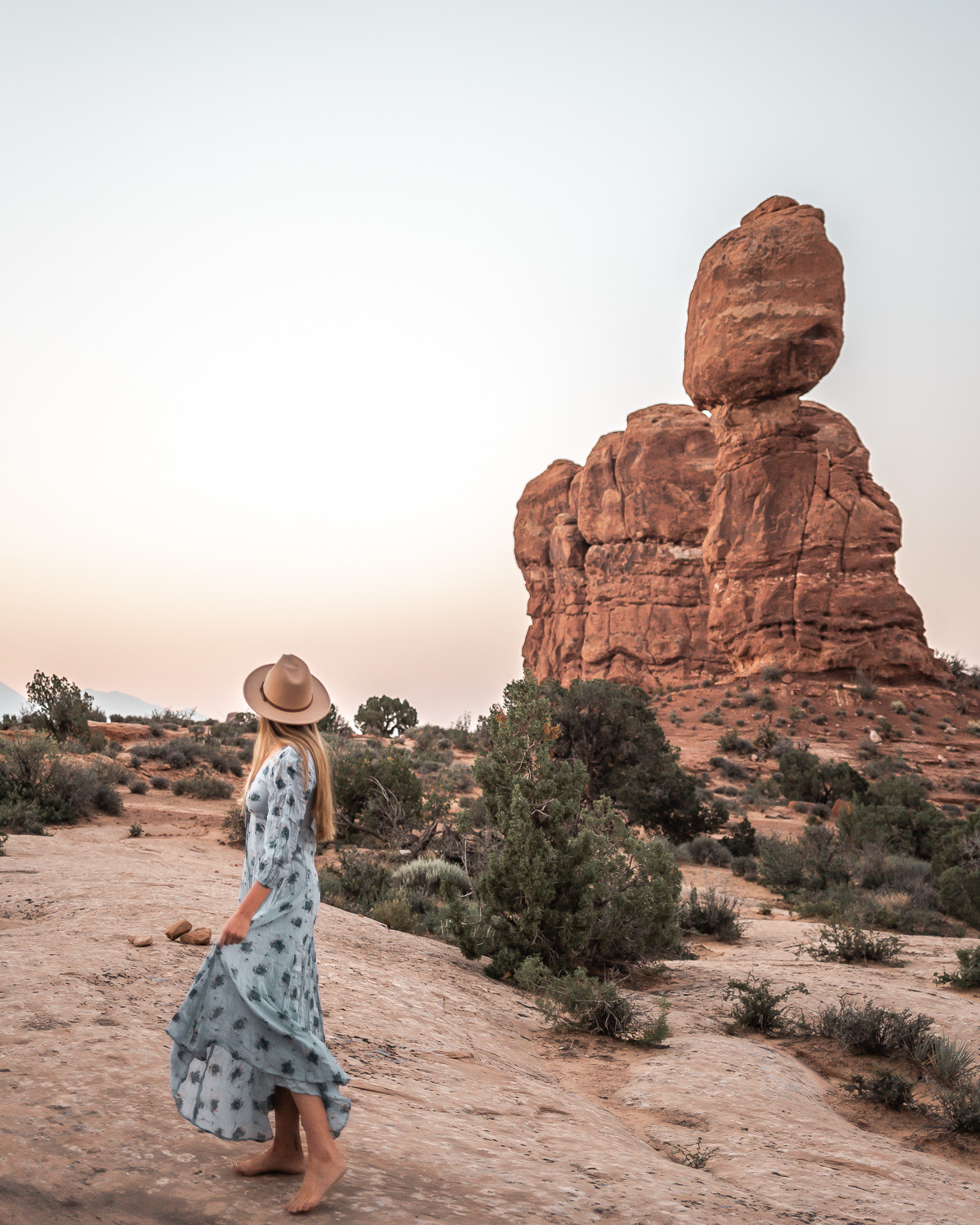 Sunrise view of Balanced Rock - one of the best hikes in Arches National Park.