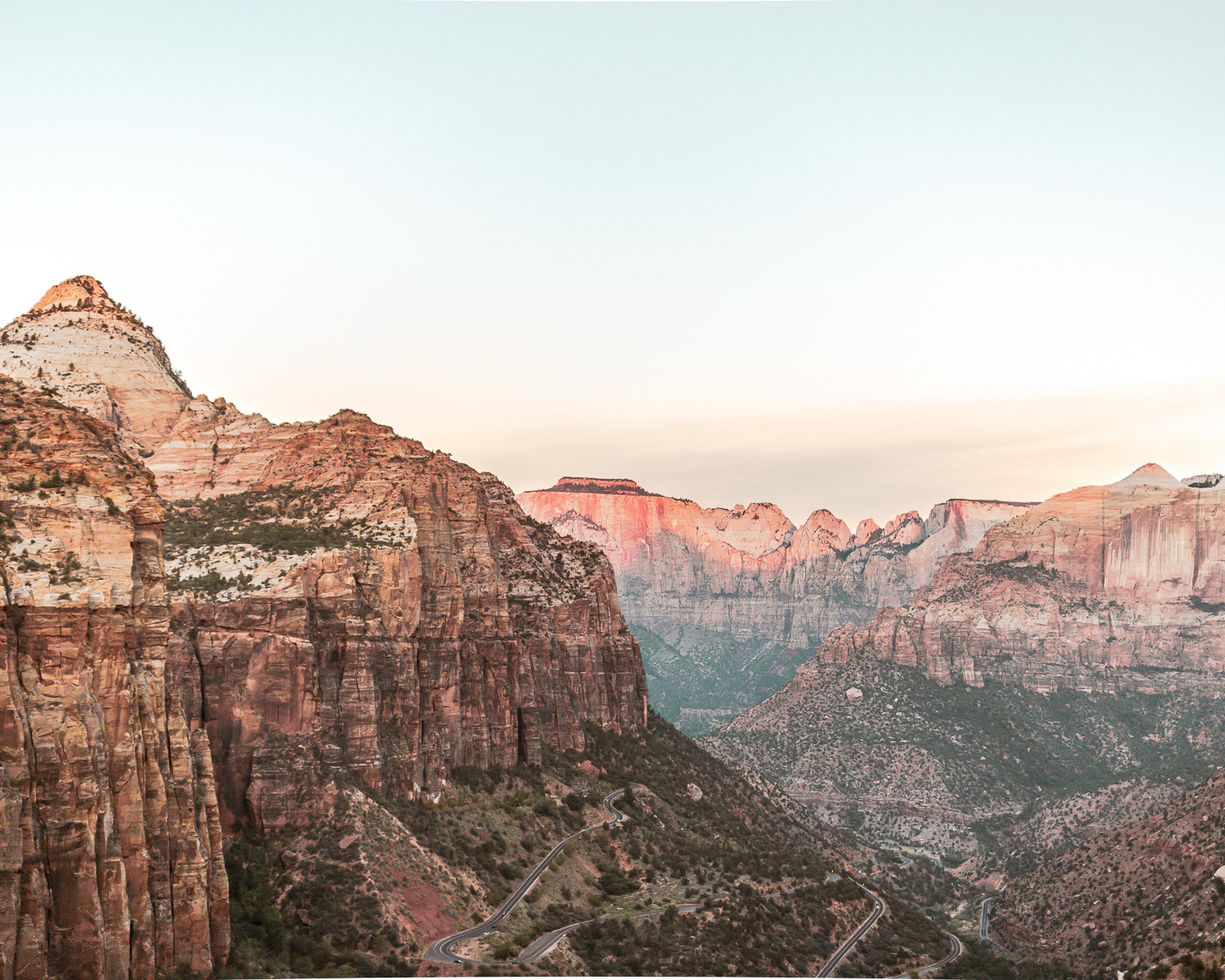 Zion Canyon Overlook Trail · Zion National Park · Sunrise view from the viewpoint at Canyon Overlook Trail in Zion National Park.
